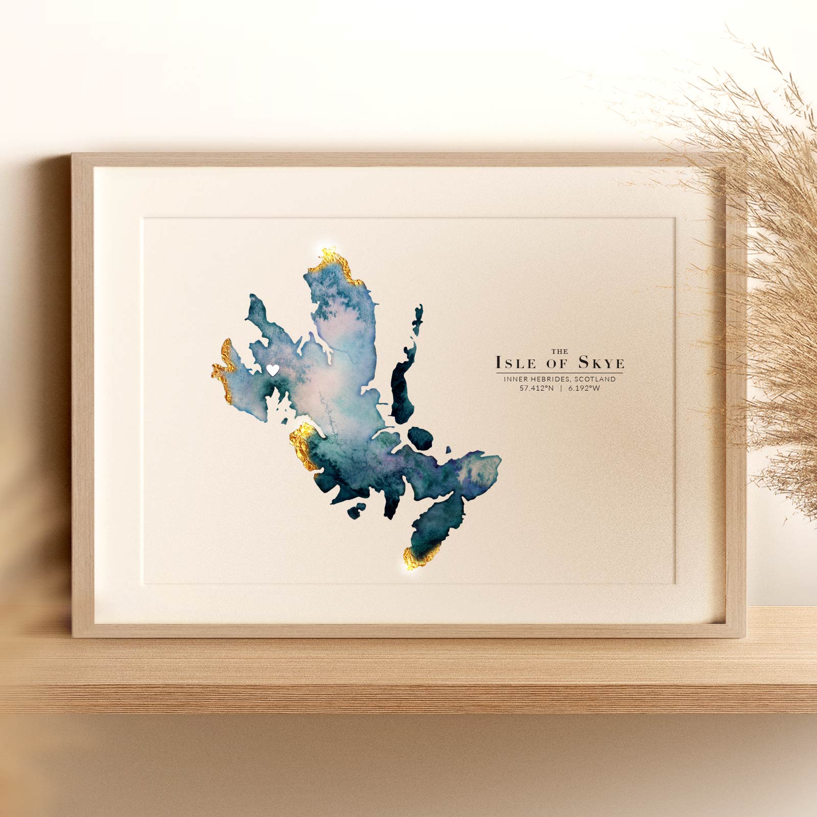 EJayDesign Scottish Prints Isle Of Skye Watercolour Gold Map Print