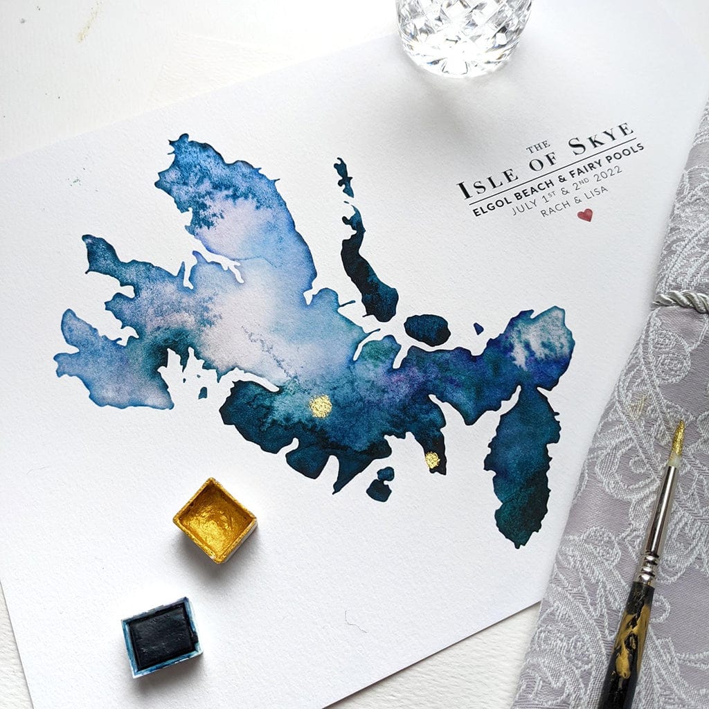 EJayDesign Scottish Prints Isle Of Skye Watercolour Gold Map Print