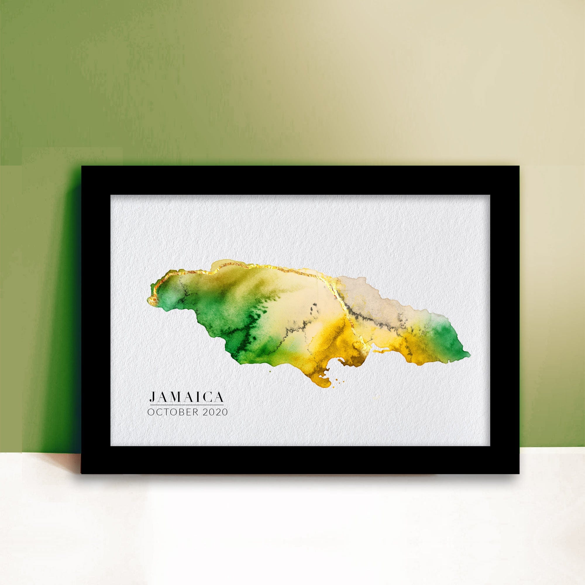 EJayDesign Countries Other Jamaica Watercolour Gold Map