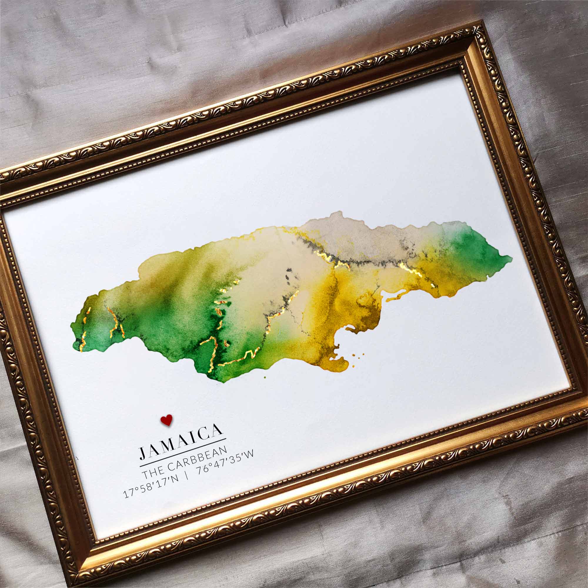 EJayDesign Countries Other Jamaica Watercolour Gold Map