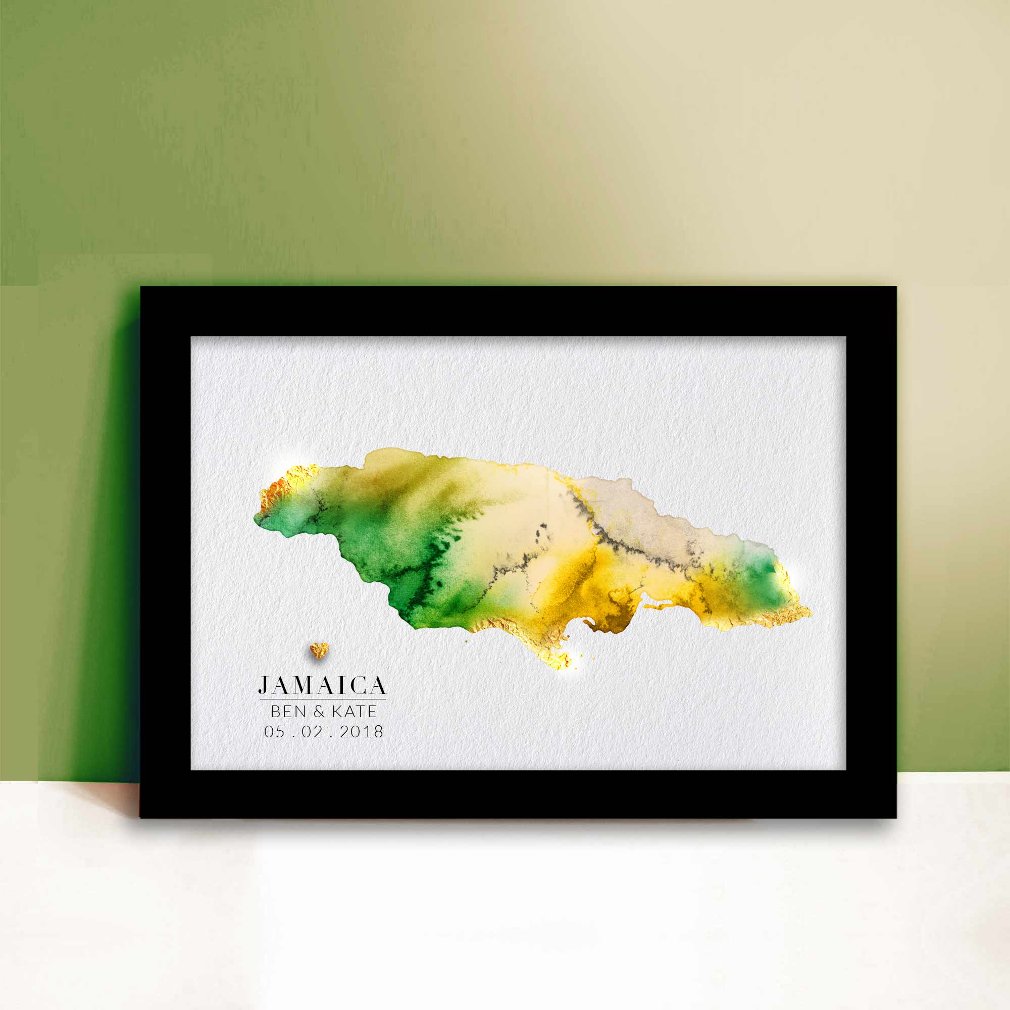 EJayDesign Countries Other Jamaica Watercolour Gold Map