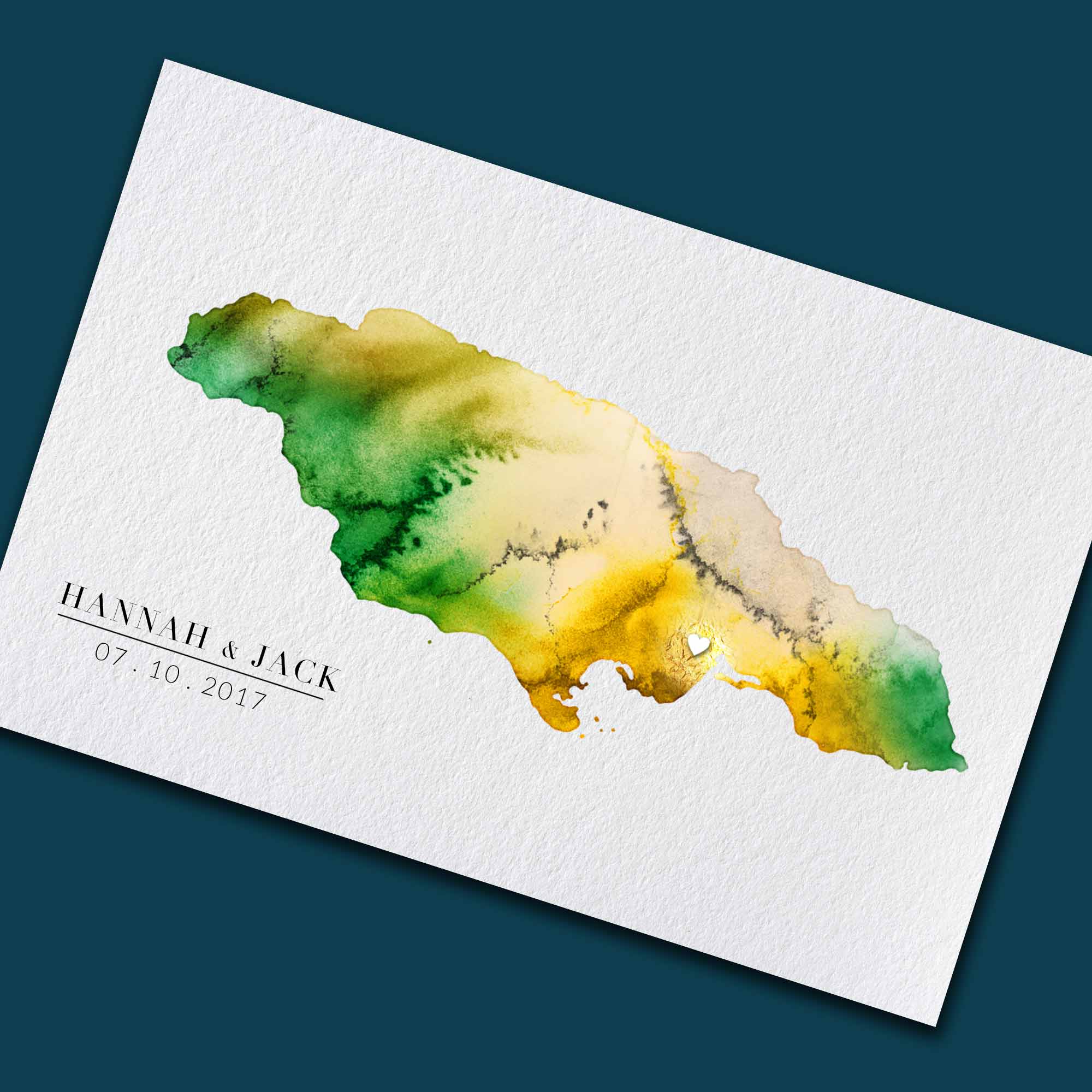 EJayDesign Countries Other Jamaica Watercolour Gold Map