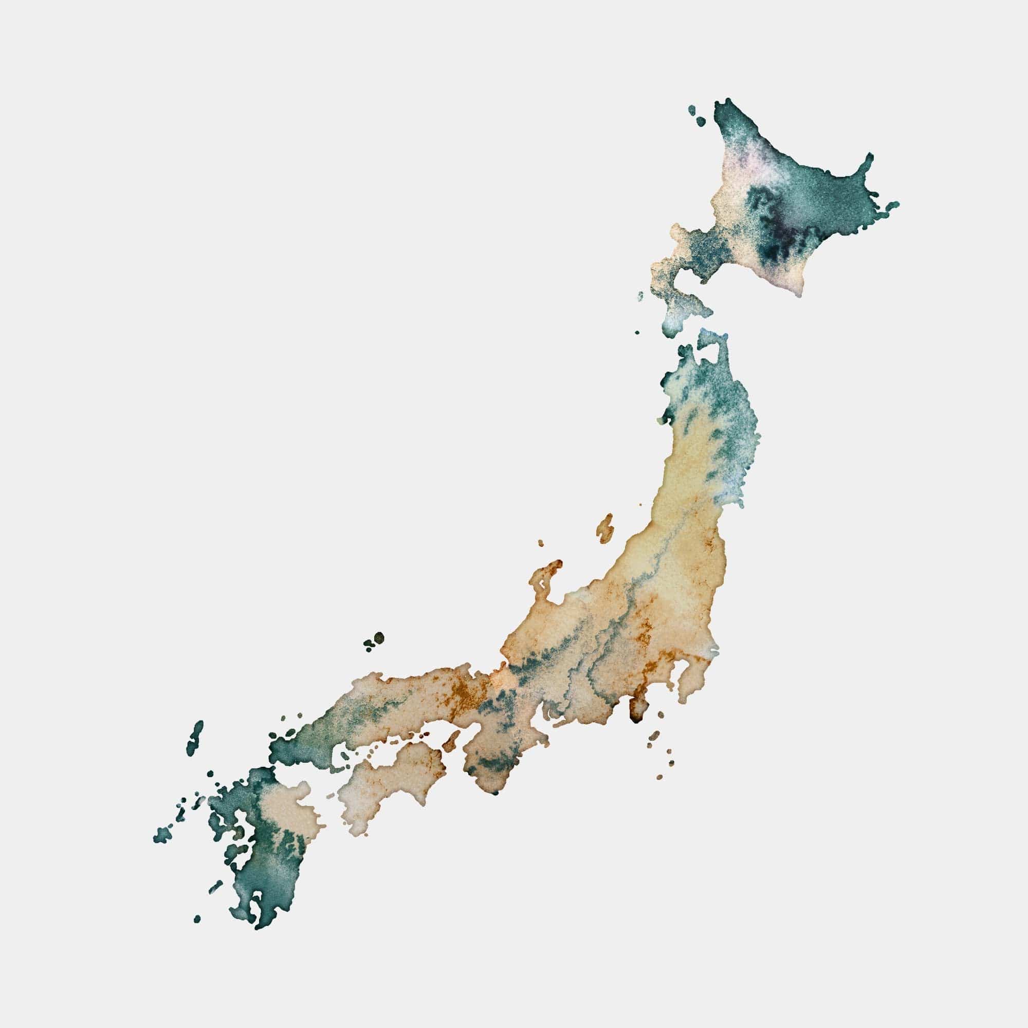 EJayDesign Countries Other Japan Watercolour Gold Map