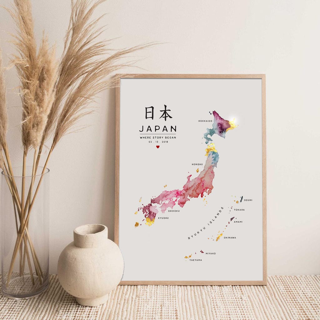 EJayDesign Countries Other Japan Watercolour Gold Map