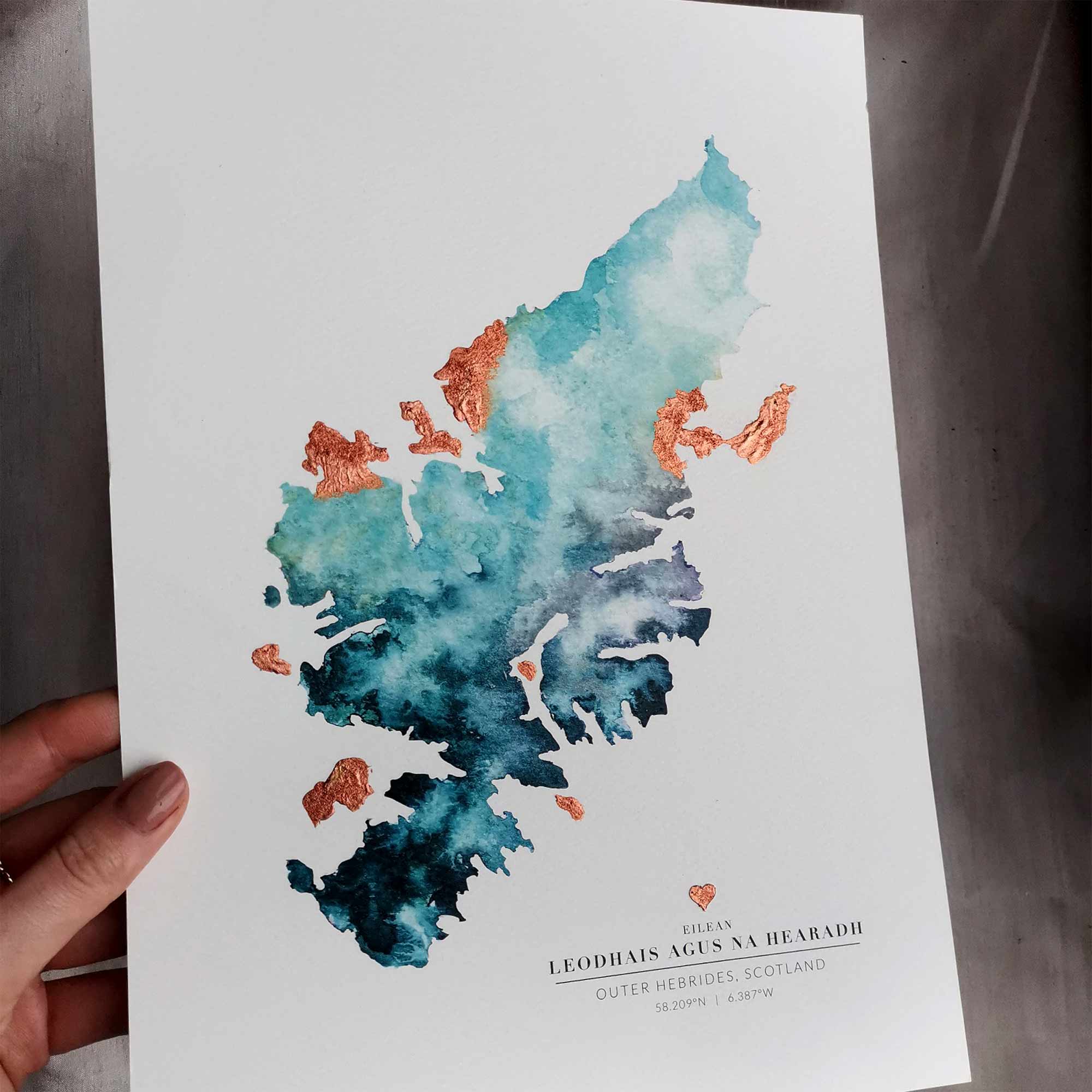 EJayDesign Scottish Prints Lewis & Harris Watercolour Map