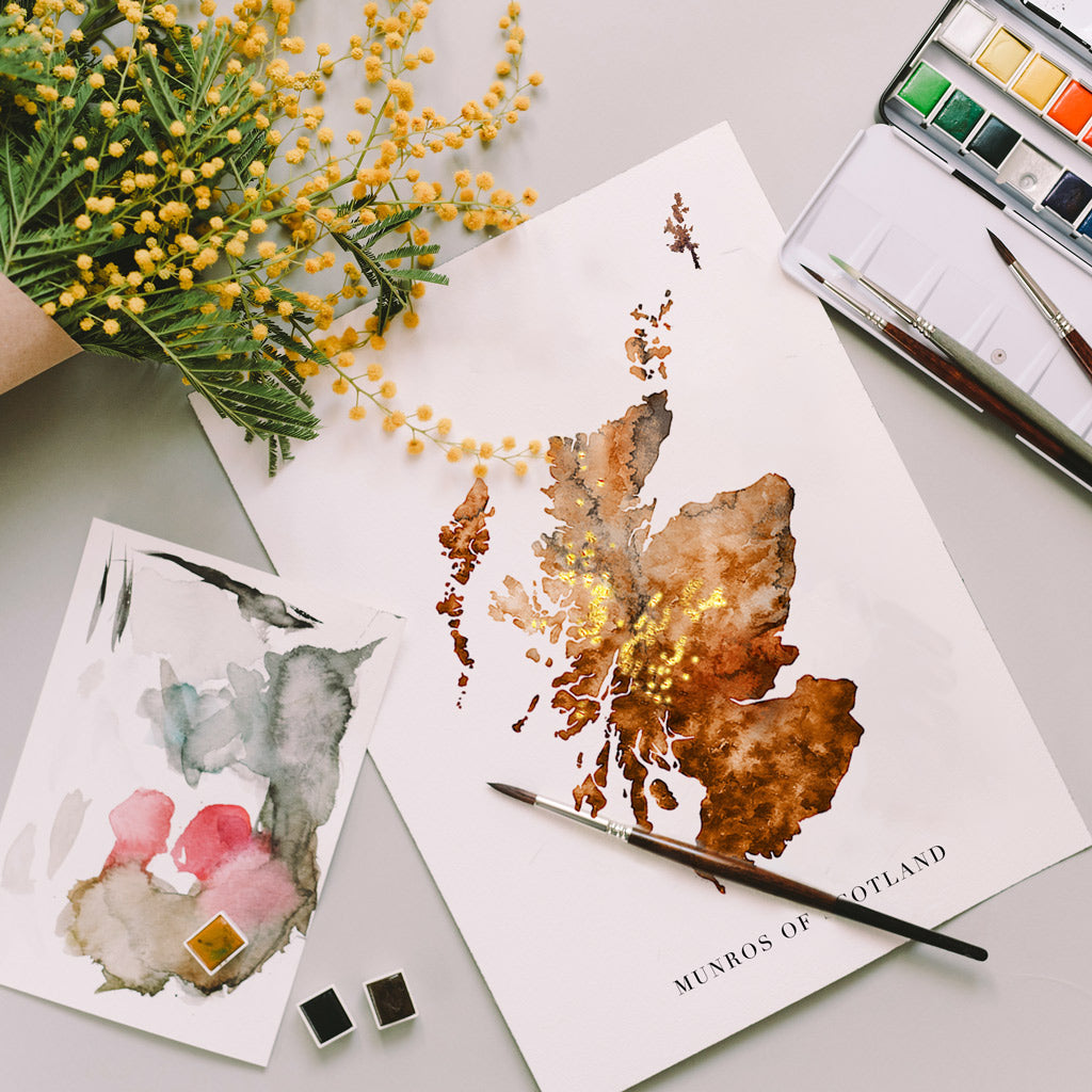 Scotland munros print watercolour map ejaydesign