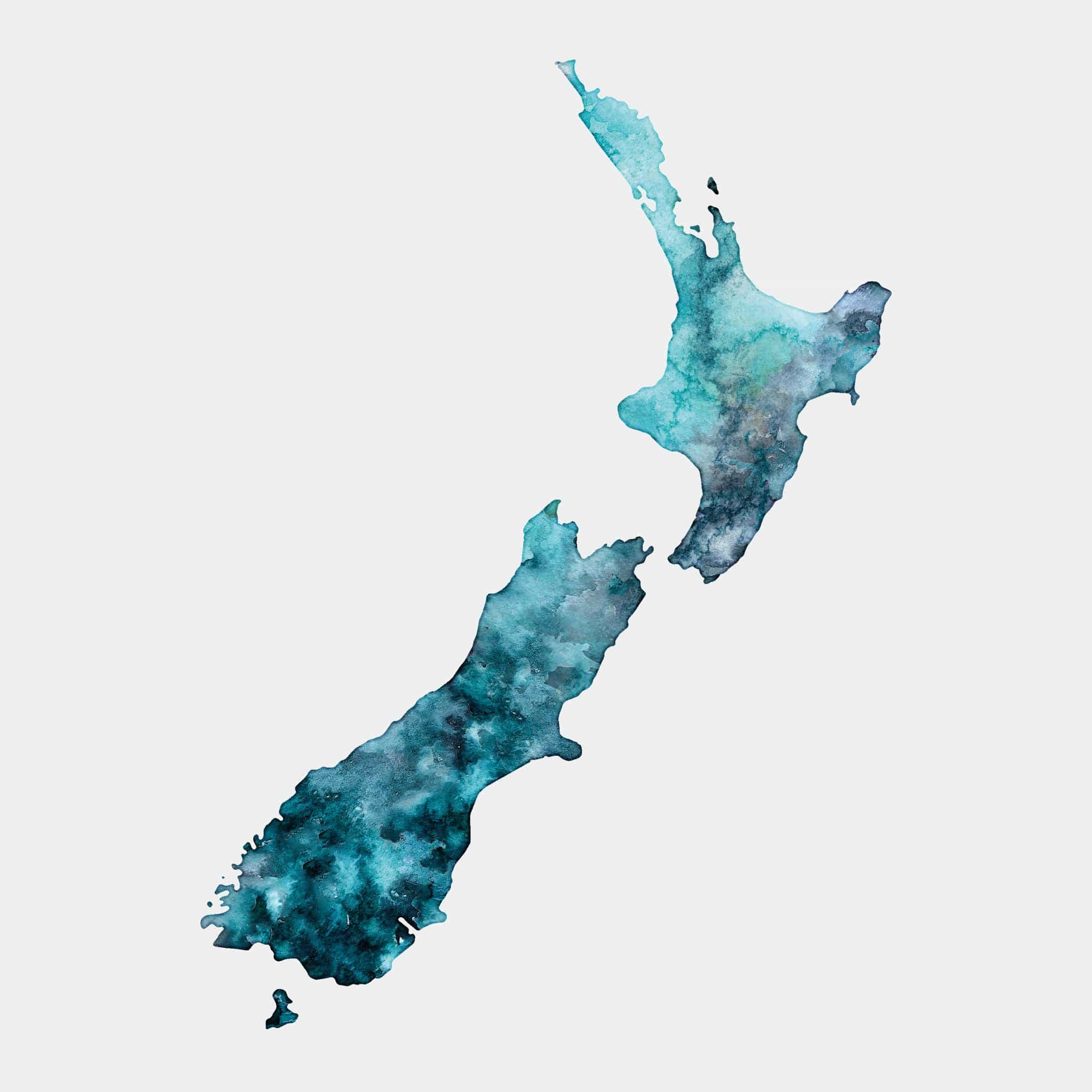 EJayDesign Countries Other New Zealand Watercolour Map Print