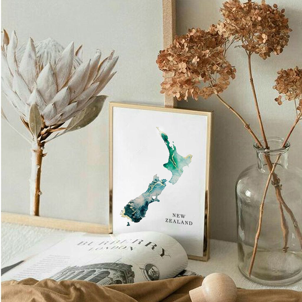 EJayDesign Countries Other New Zealand Watercolour Map Print