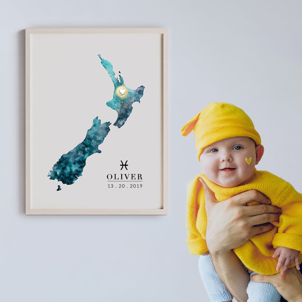 EJayDesign Countries Other New Zealand Watercolour Map Print