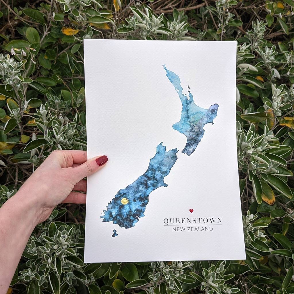 EJayDesign Countries Other New Zealand Watercolour Map Print
