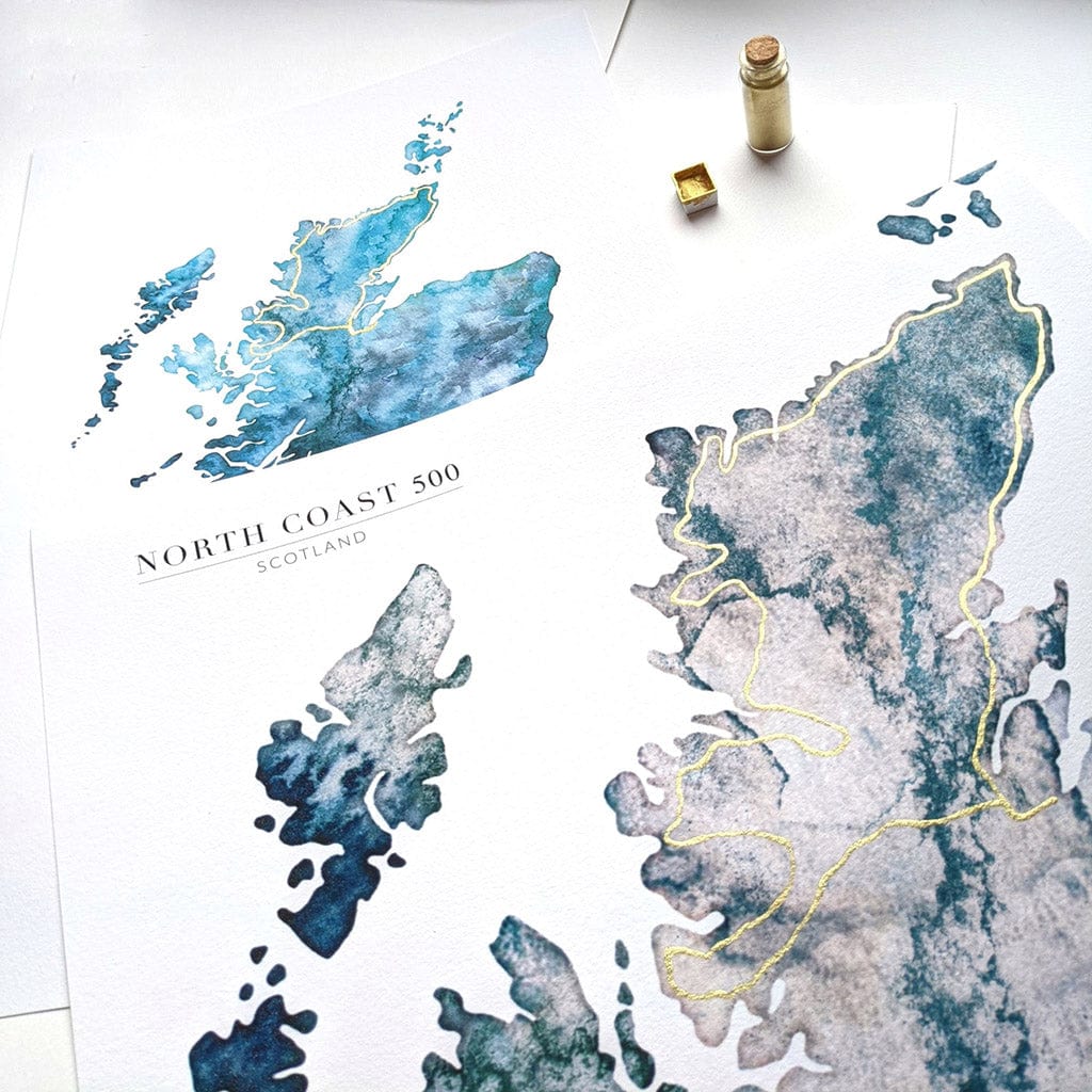 EJayDesign Scottish Prints North Coast 500 Scottish Watercolour Map Personalised