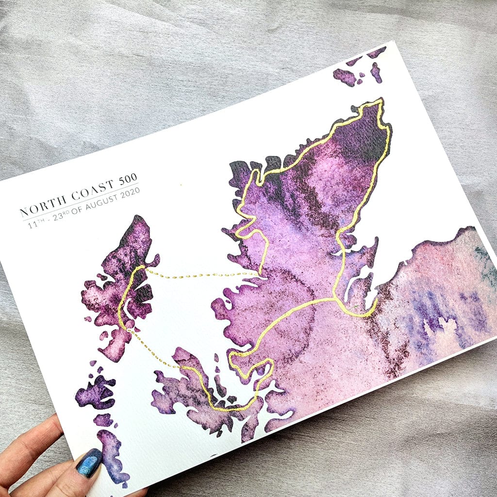 EJayDesign Scottish Prints North Coast 500 Scottish Watercolour Map Personalised