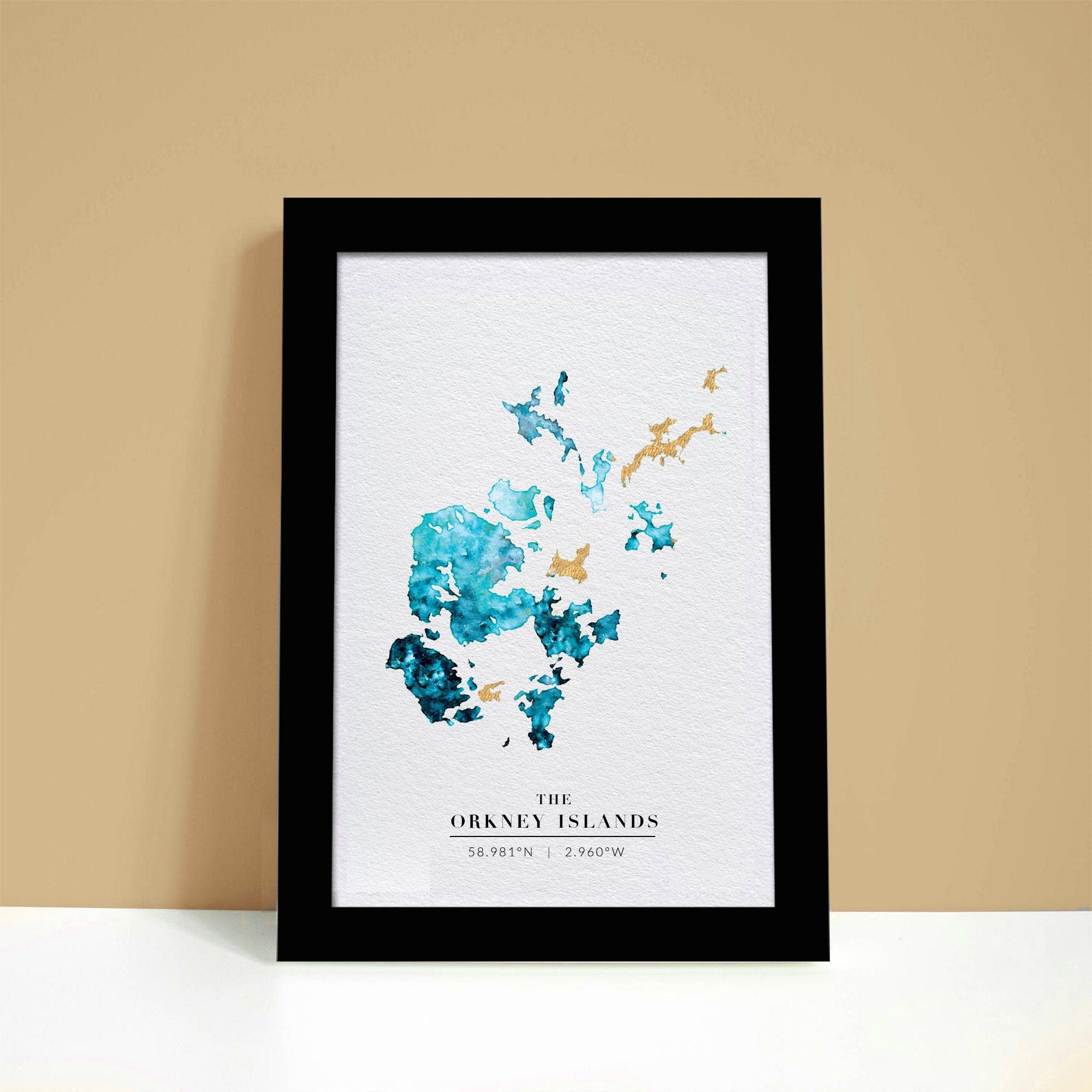 EJayDesign Scottish Prints Orkney Watercolour Gold Map Print