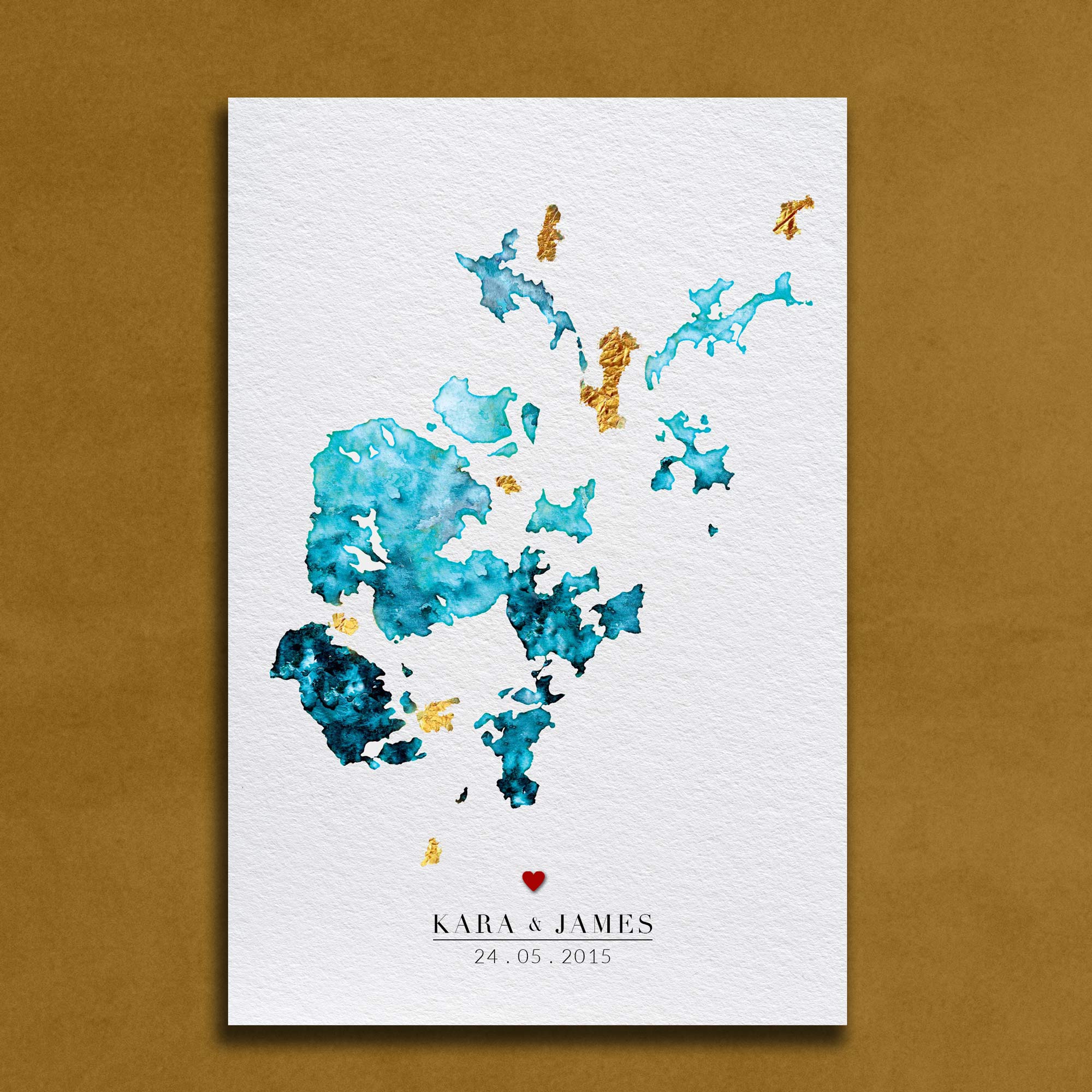 EJayDesign Scottish Prints Orkney Watercolour Gold Map Print