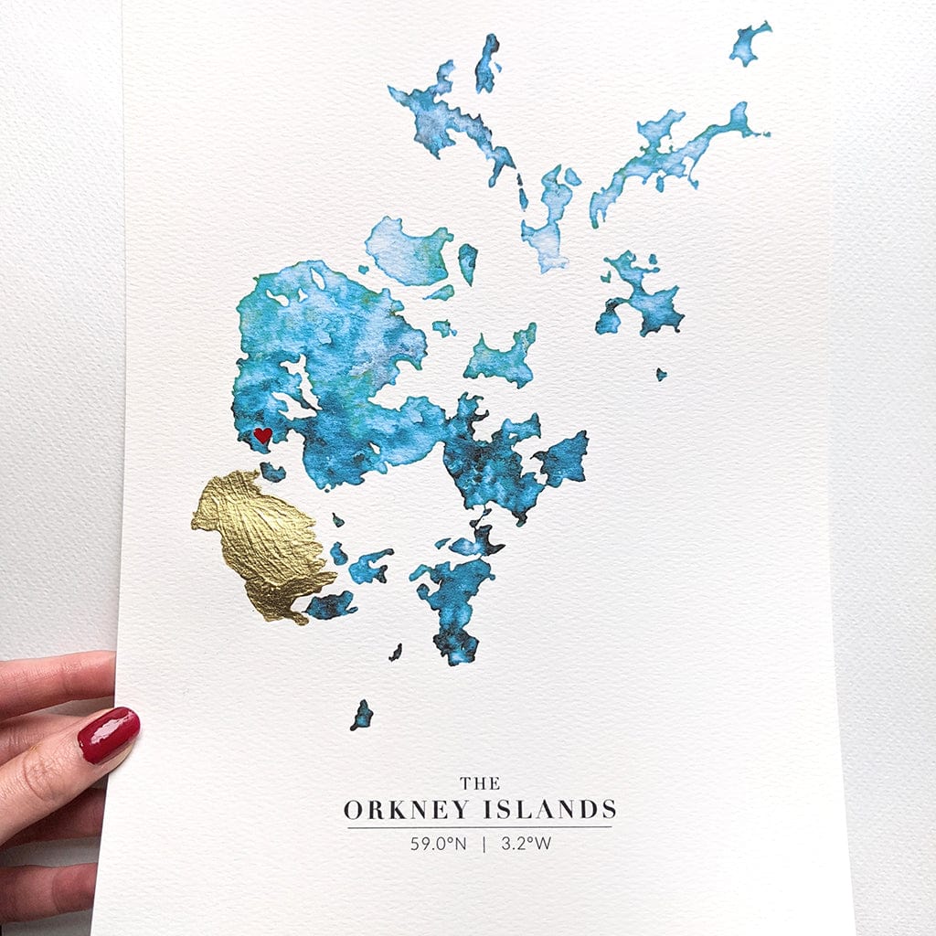 EJayDesign Scottish Prints Orkney Watercolour Gold Map Print