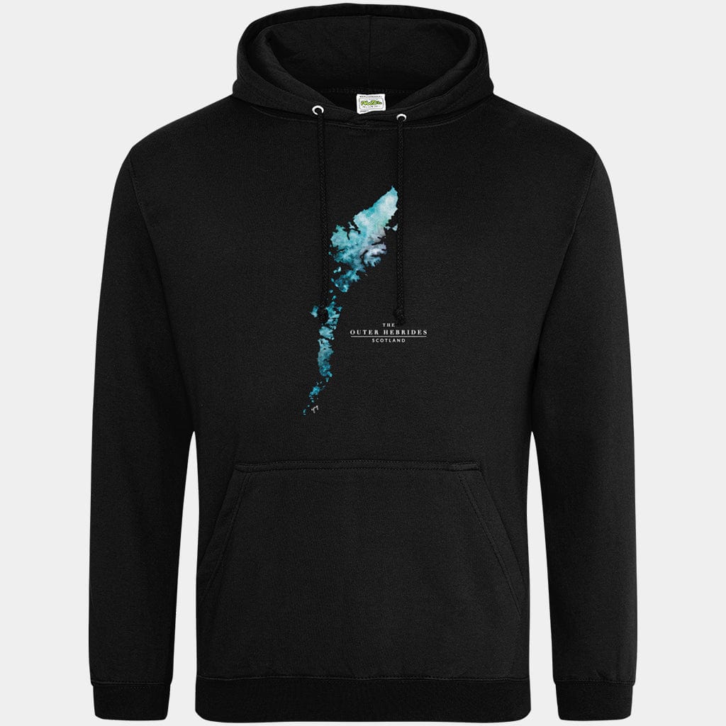EJayDesign Black / S Outer Hebrides Unisex Hoodie Watercolour Map