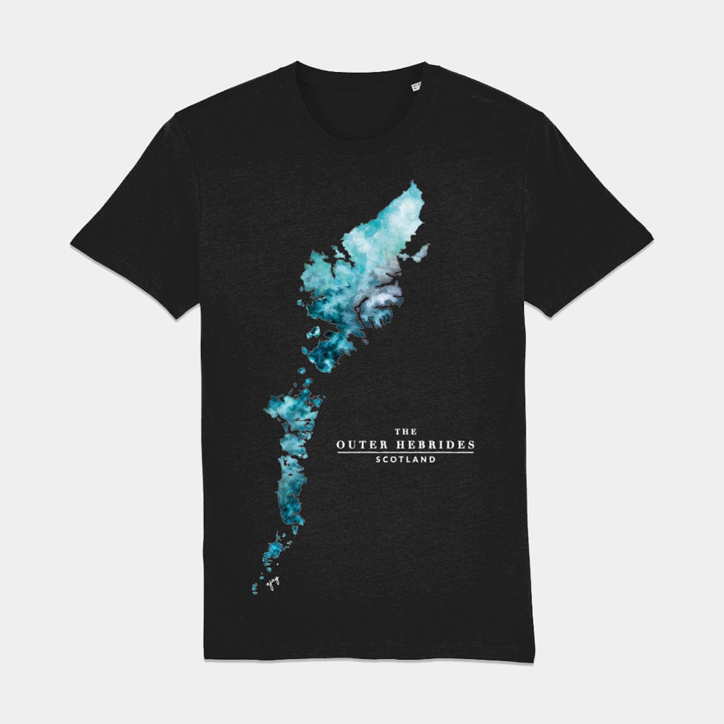 EJayDesign S / Black Outer Hebrides Unisex T-Shirt Watercolour Map