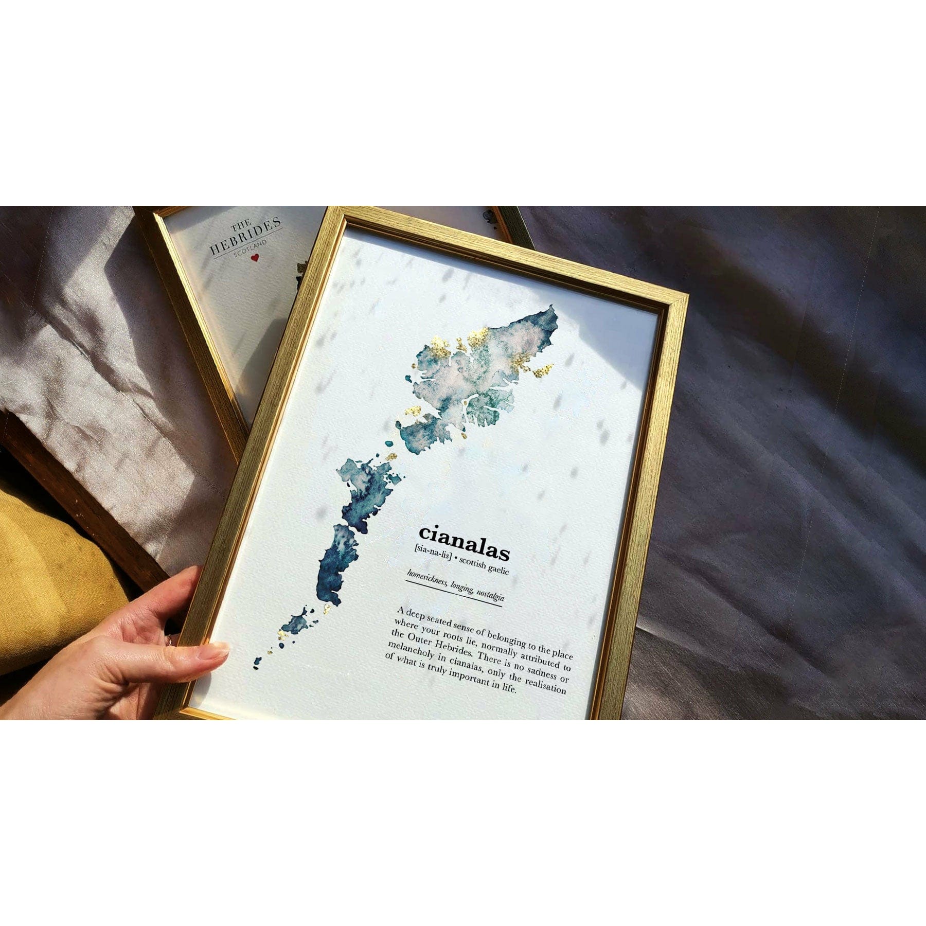 EJayDesign Scottish Prints Outer Hebrides Watercolour Gold Map Print