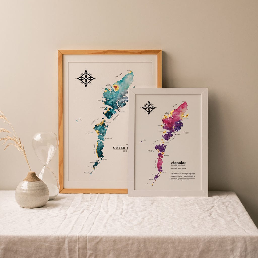 EJayDesign Scottish Prints Outer Hebrides Watercolour Gold Map Print