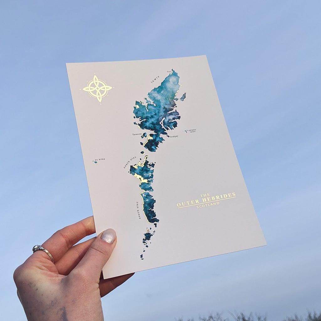 EJayDesign Outer Hebrides Watercolour Map - With Gold Beaches