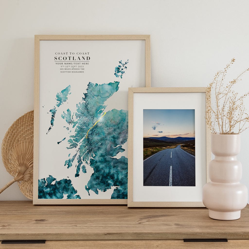 EJayDesign A3 Unframed (29.7 x 42cm) / Turquoise Scotland: Coast to Coast - Rat Race Map