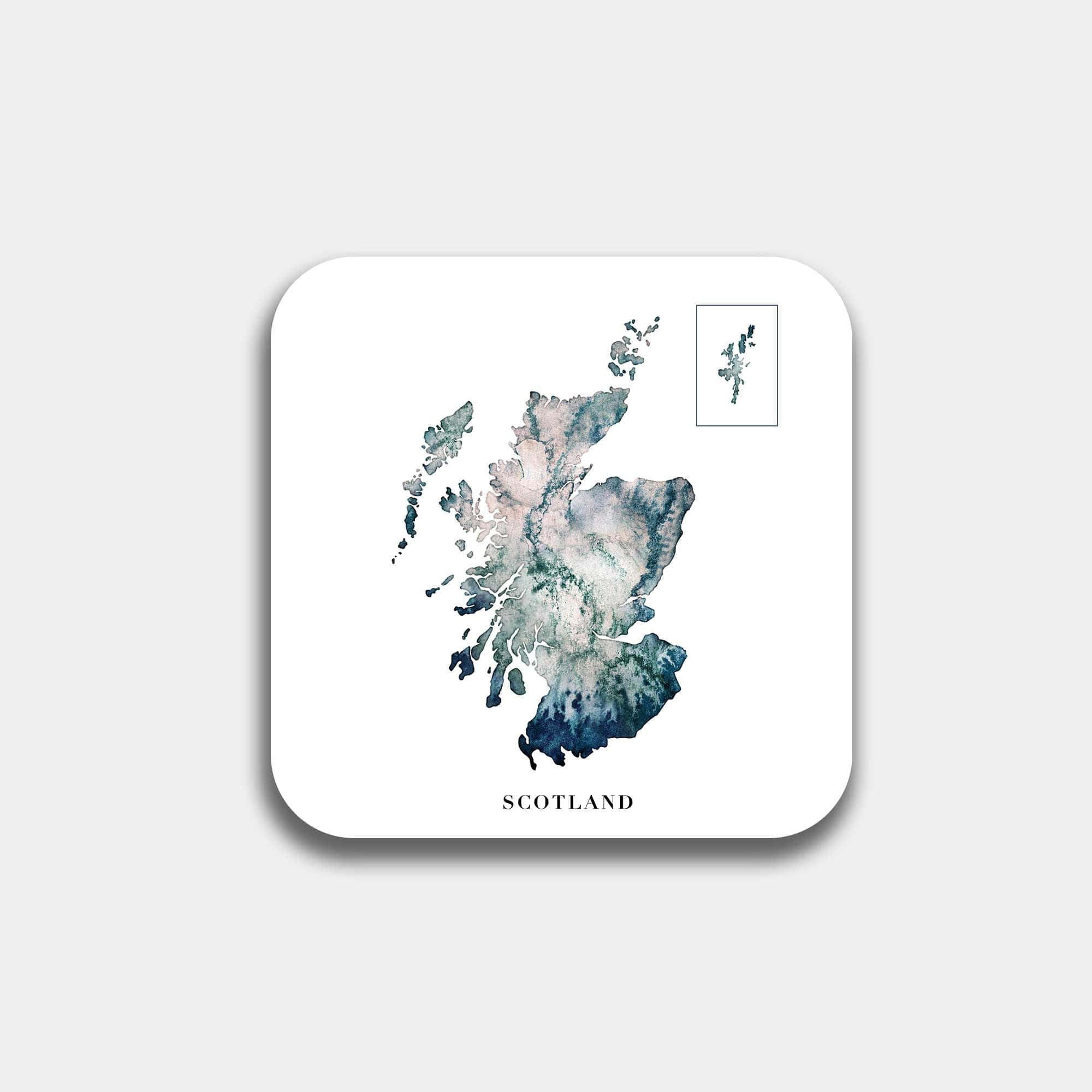 EJayDesign Kitchen Coaster Green/Blue Scotland Coaster Watercolour Map