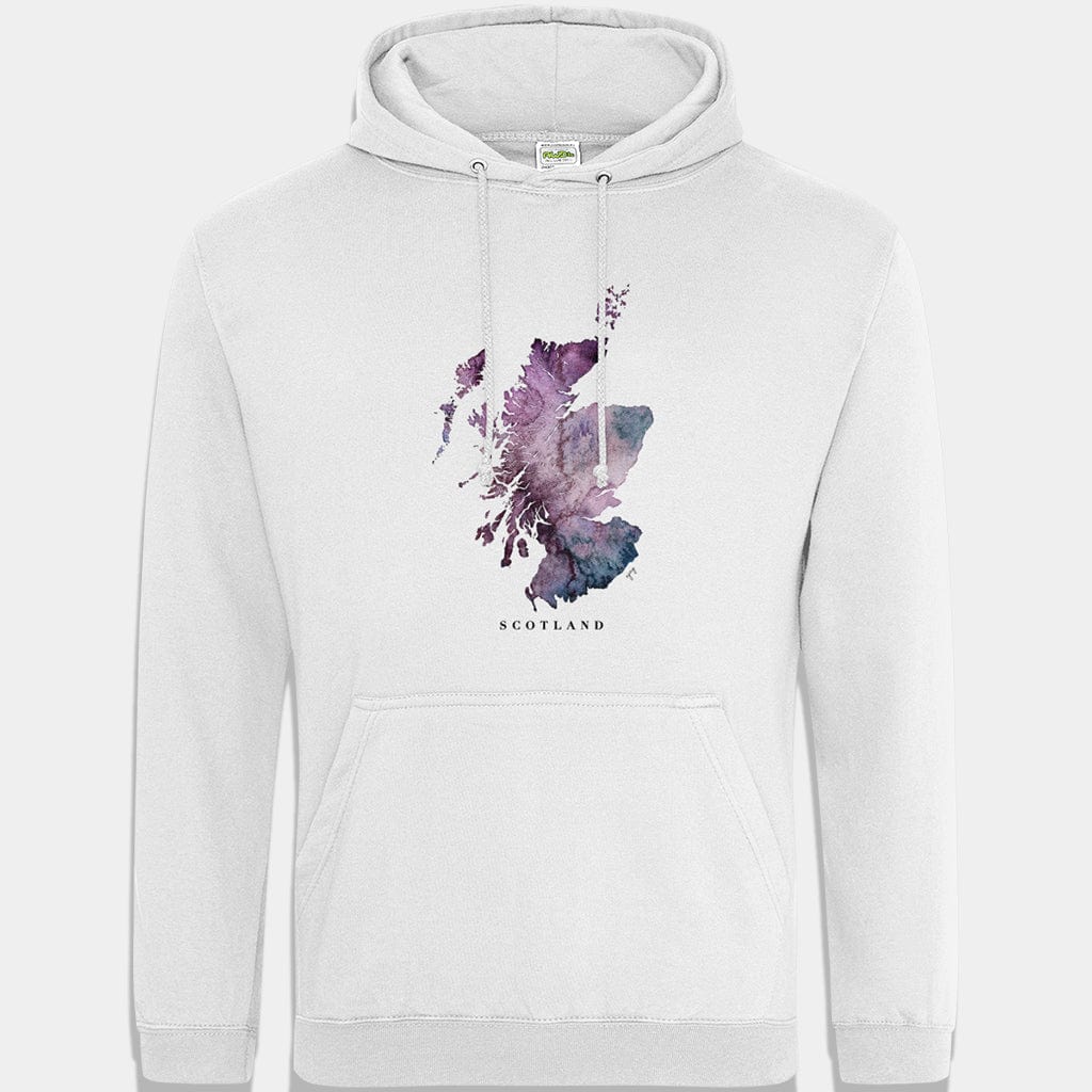 EJayDesign White / S / Purple Scotland Unisex Hoodie Watercolour Map
