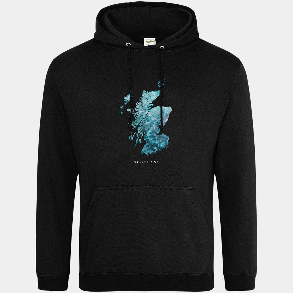 EJayDesign Black / S / Blue Scotland Unisex Hoodie Watercolour Map