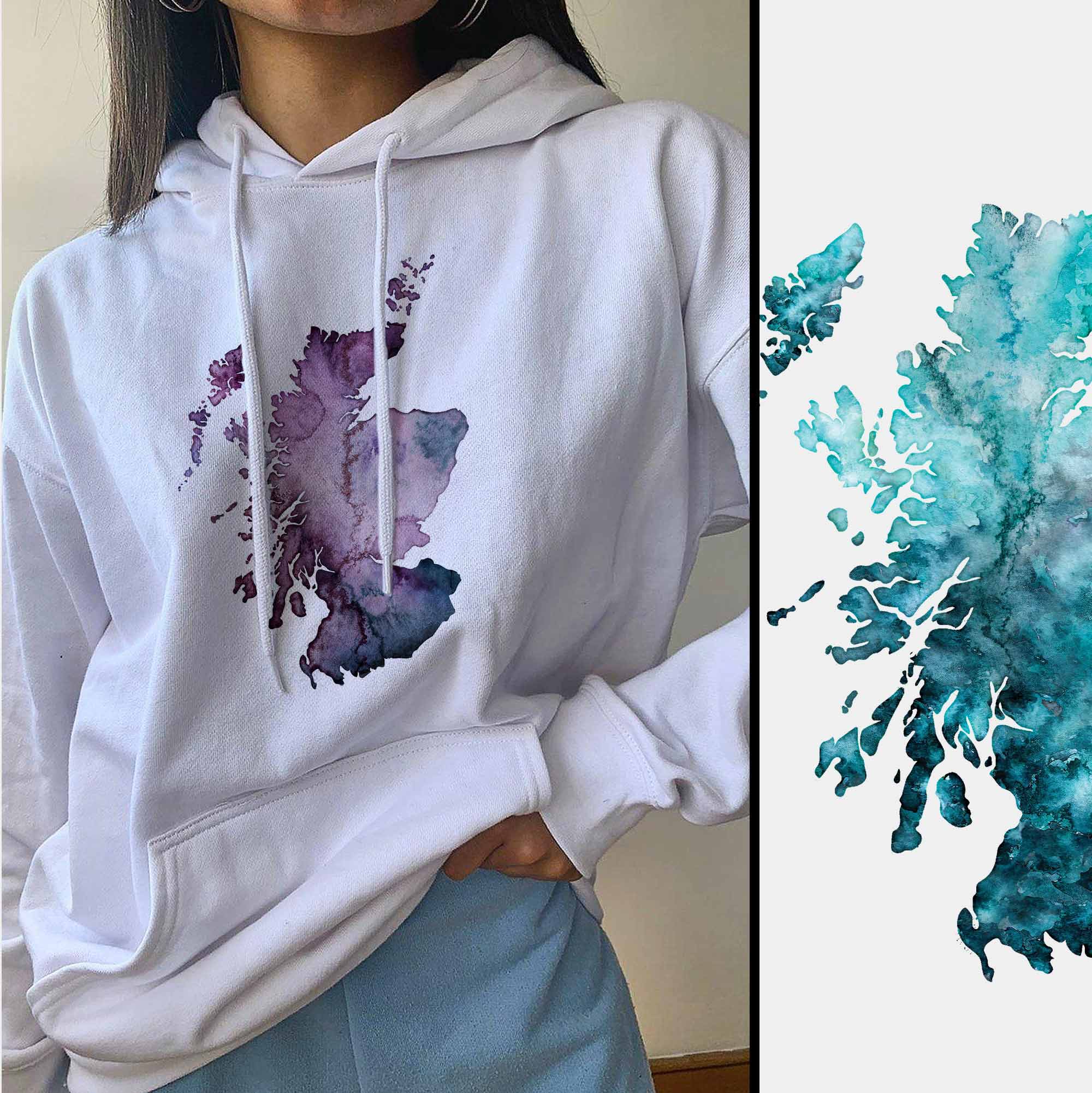 EJayDesign Scotland Unisex Hoodie Watercolour Map
