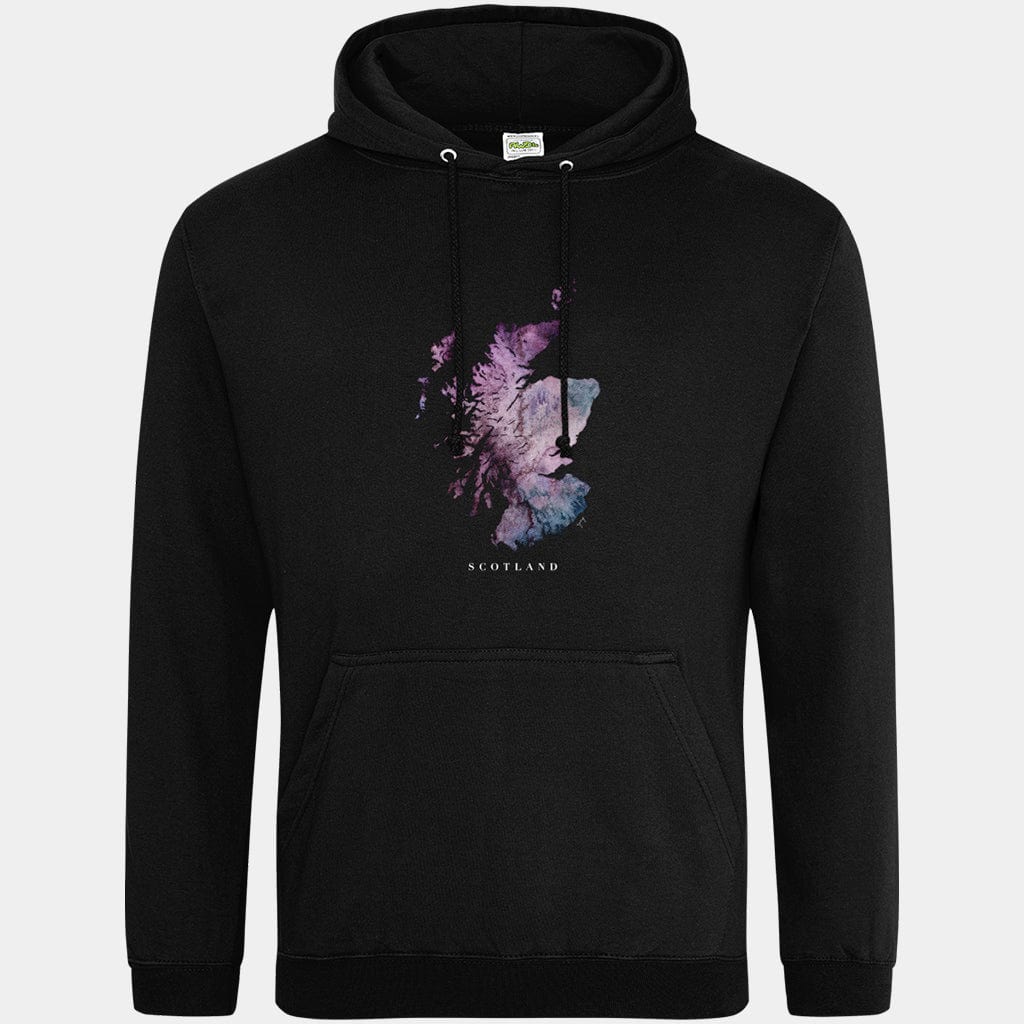 EJayDesign Black / S / Purple Scotland Unisex Hoodie Watercolour Map