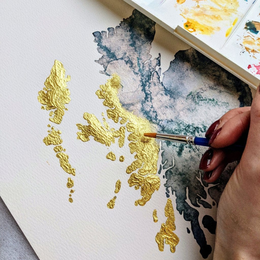 EJayDesign Scottish Prints Scotland Watercolour Gold Map Giclee Print