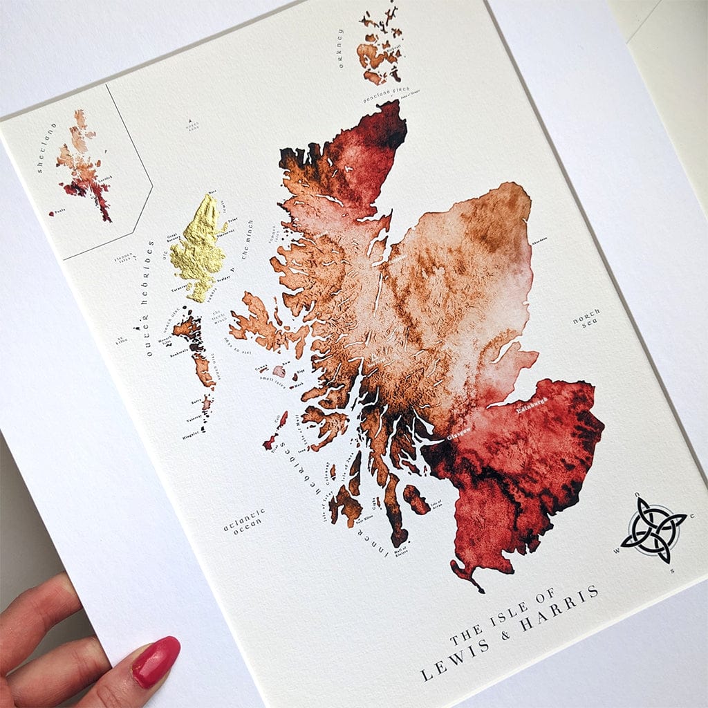 EJayDesign Scottish Prints Scotland Watercolour Gold Map Giclee Print