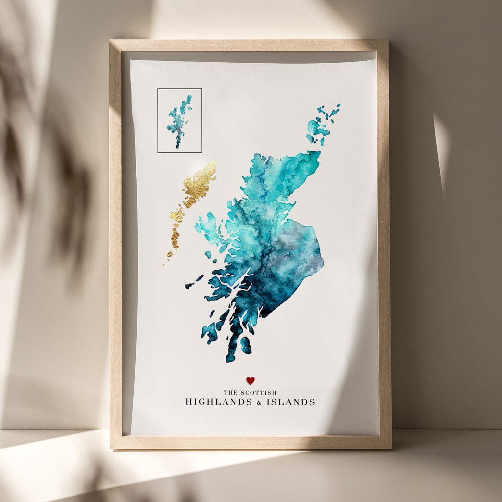 EJayDesign Scottish Prints Scottish Highlands & Islands Watercolour Map