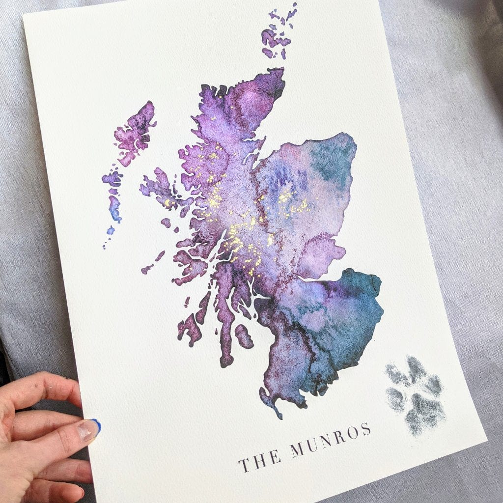 EJayDesign Scottish Prints Scottish Munro's Personalised Golden Map