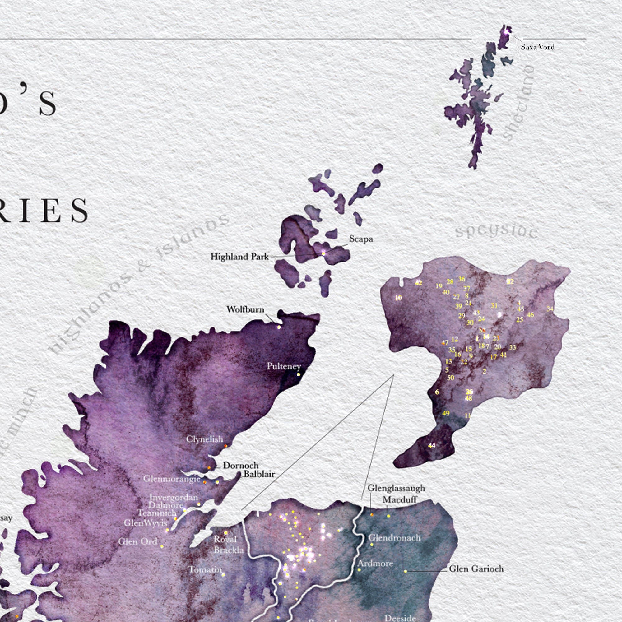 EJayDesign Scottish Whisky Distillery Gold Map