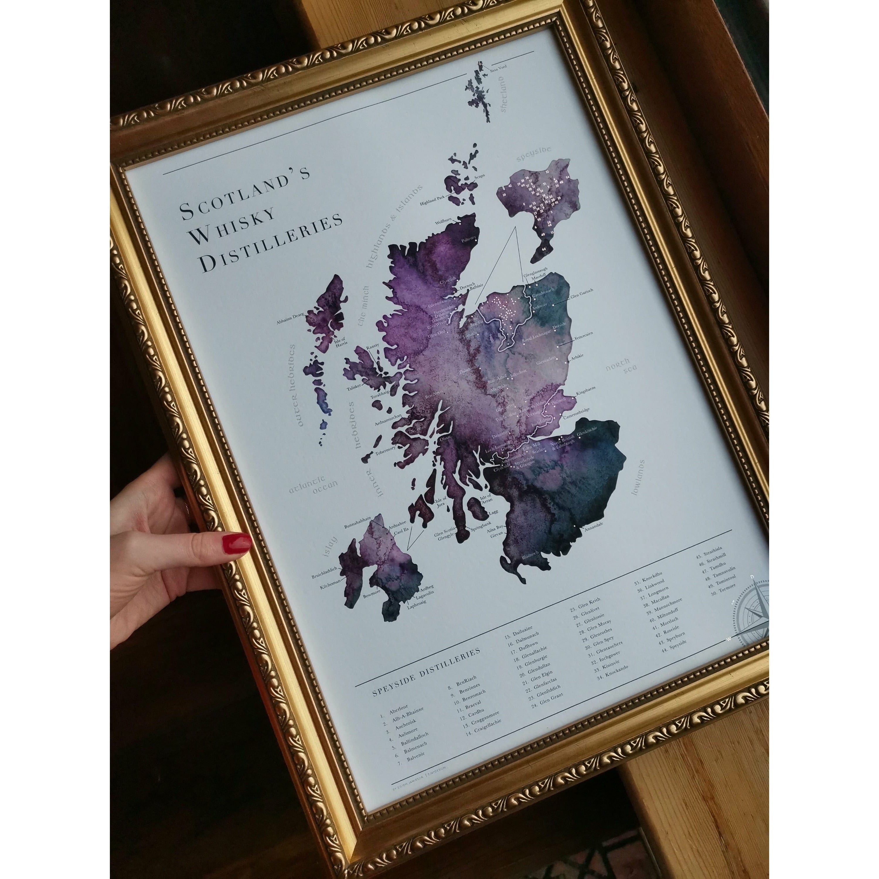 EJayDesign Scottish Whisky Distillery Gold Map