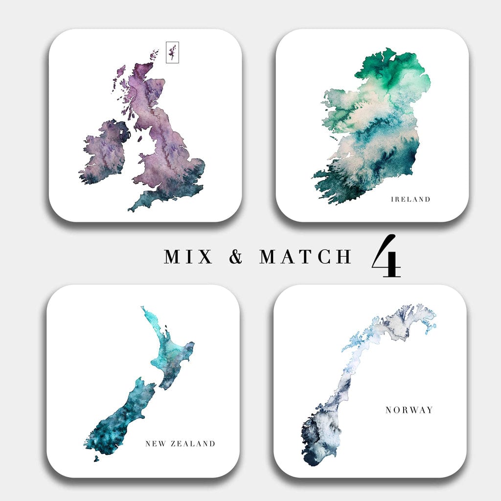 EJayDesign Kitchen Coaster Set of 4 Coaster Watercolour Maps