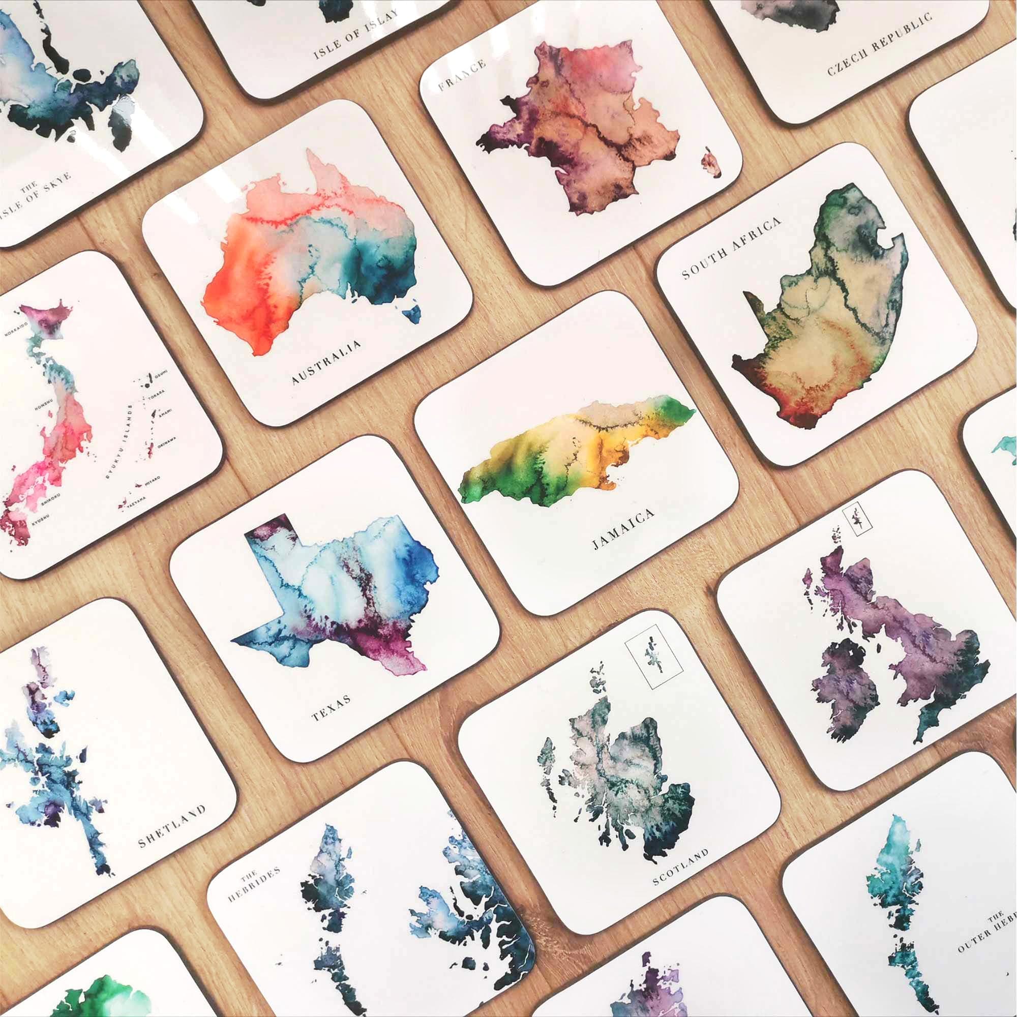 EJayDesign Kitchen Coaster Set of 6 Coaster Watercolour Maps