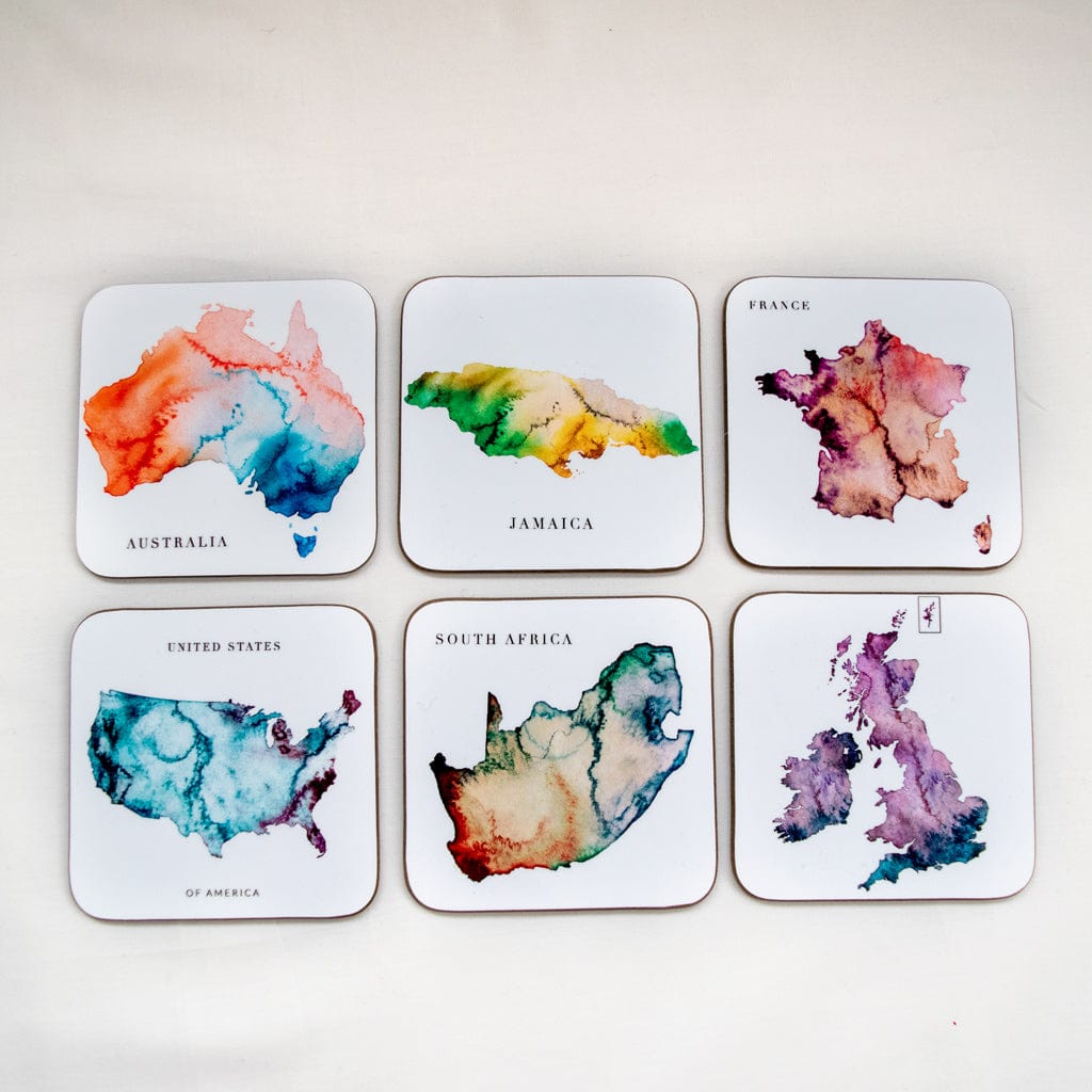 EJayDesign Kitchen Coaster Set of 6 Coaster Watercolour Maps