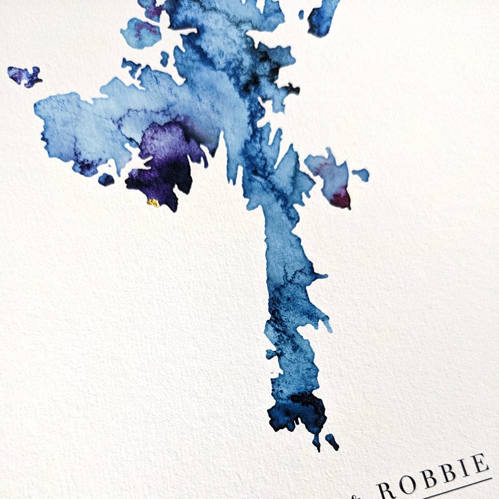 EJayDesign Scottish Prints Shetland Isles Watercolour Map Gold Print