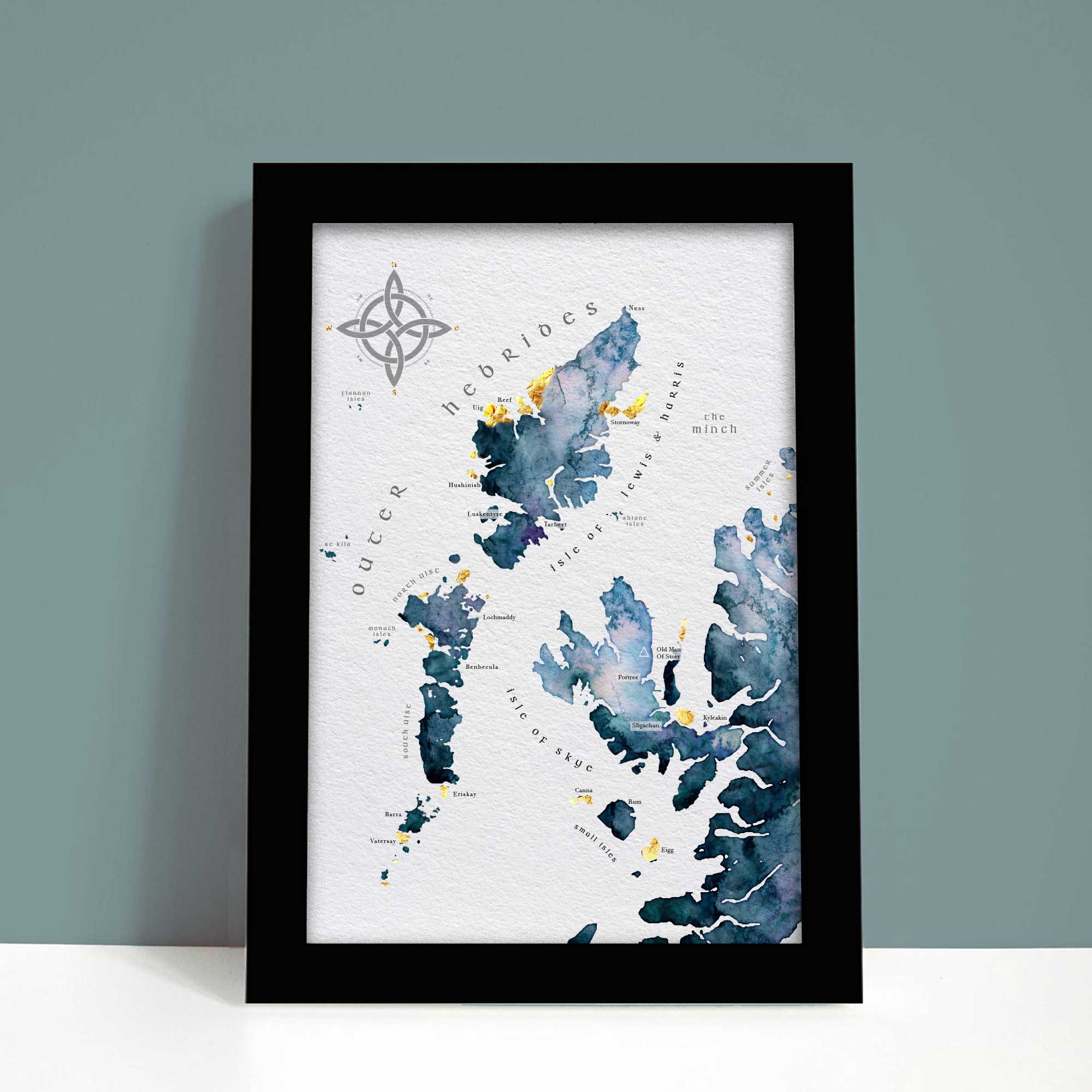 EJayDesign Scottish Prints Skye & Outer Hebrides Watercolour Map