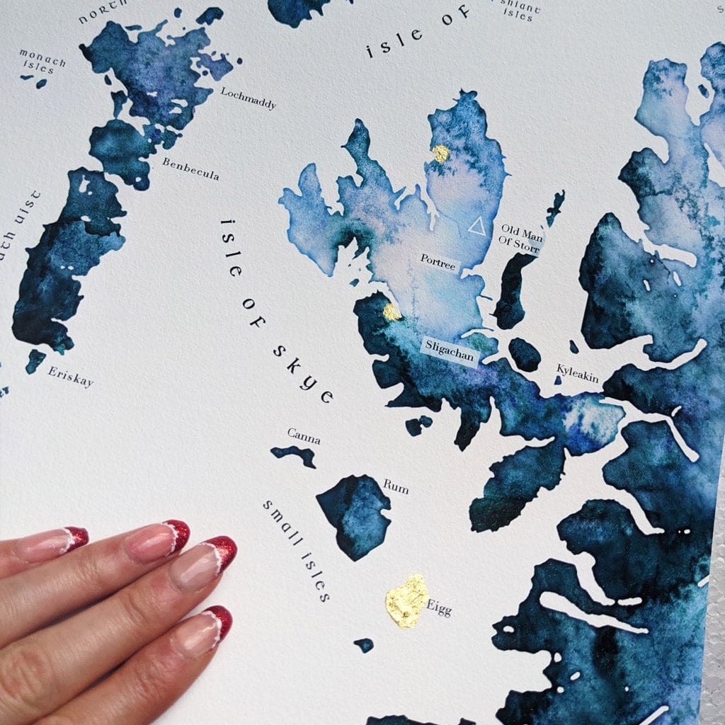 EJayDesign Scottish Prints Skye & Outer Hebrides Watercolour Map