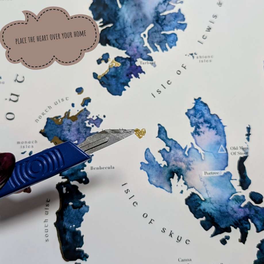 Watercolour map of Skye and the Outer Hebrides with a heart
