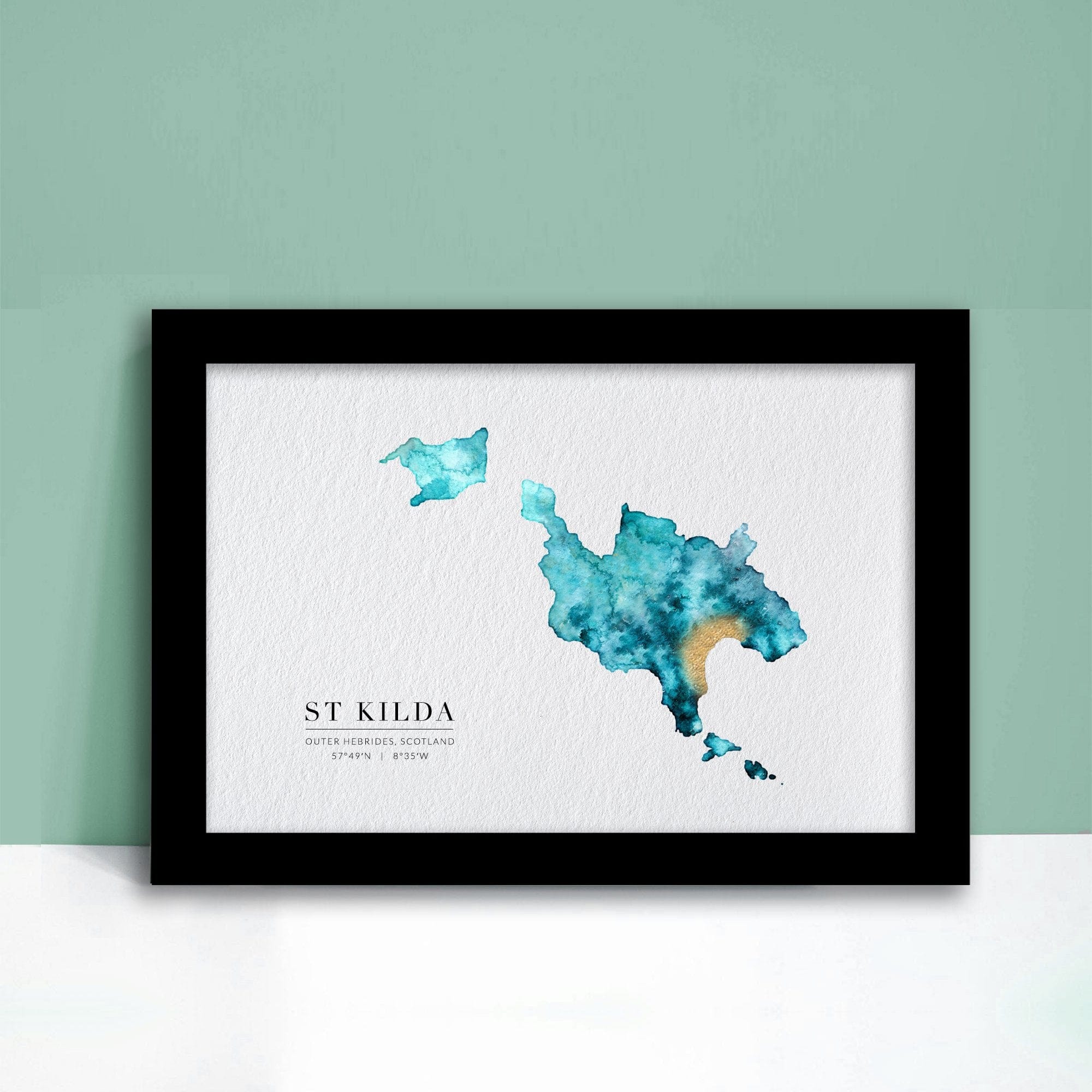 EJayDesign Scottish Prints St Kilda Watercolour Gold Map