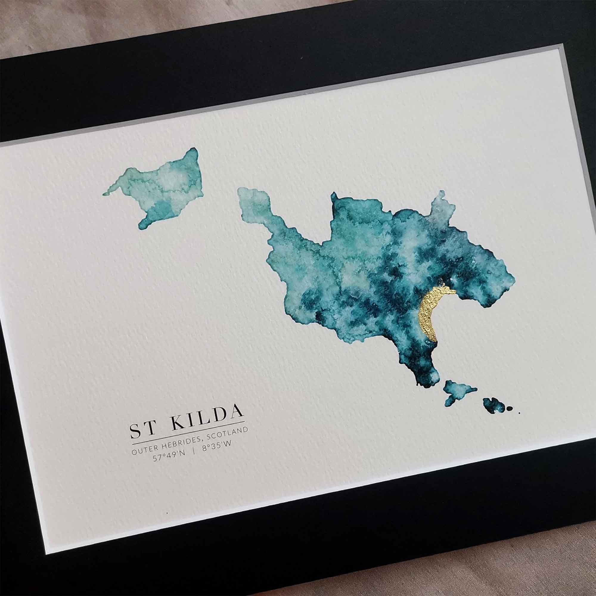 EJayDesign Scottish Prints St Kilda Watercolour Gold Map