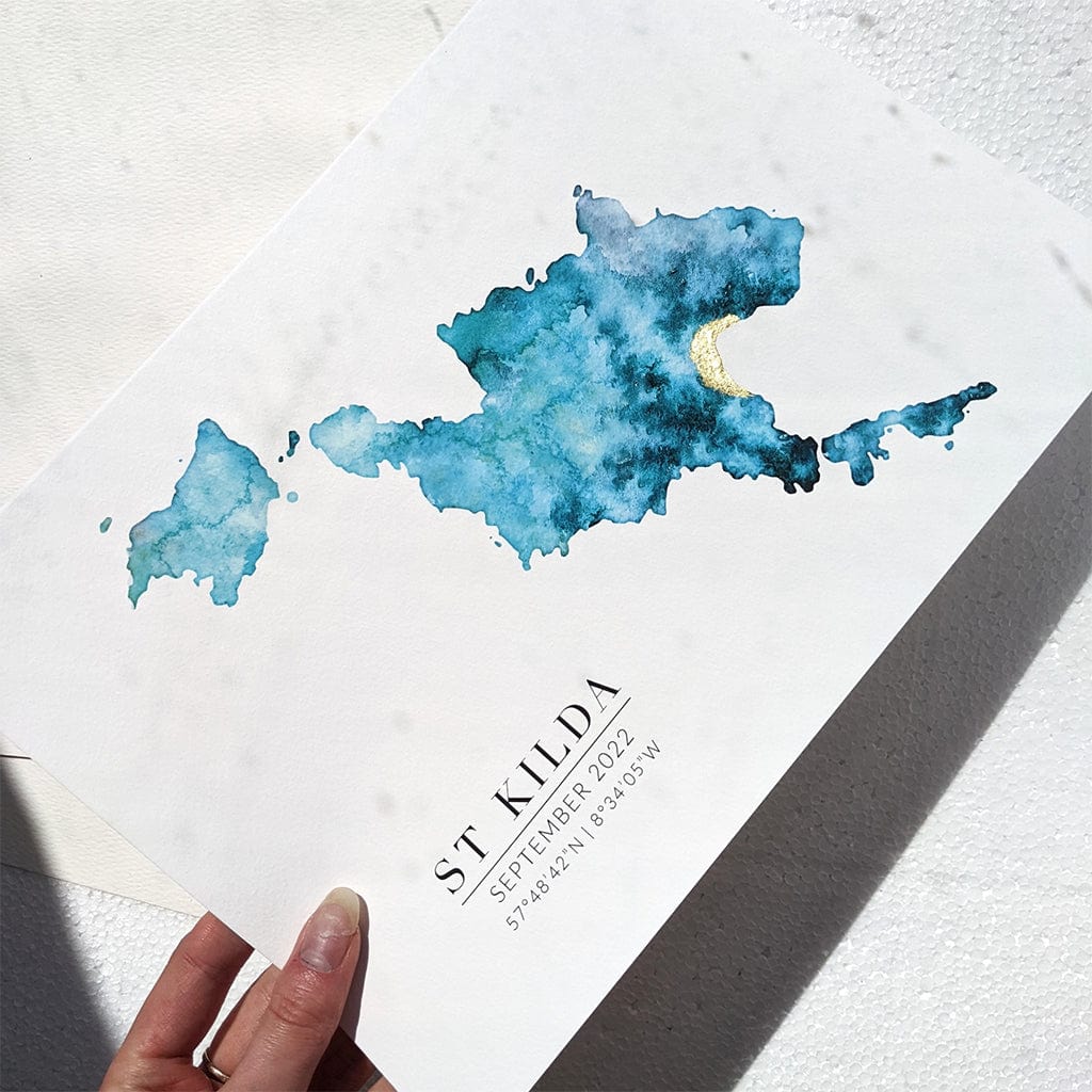 EJayDesign Scottish Prints St Kilda Watercolour Gold Map