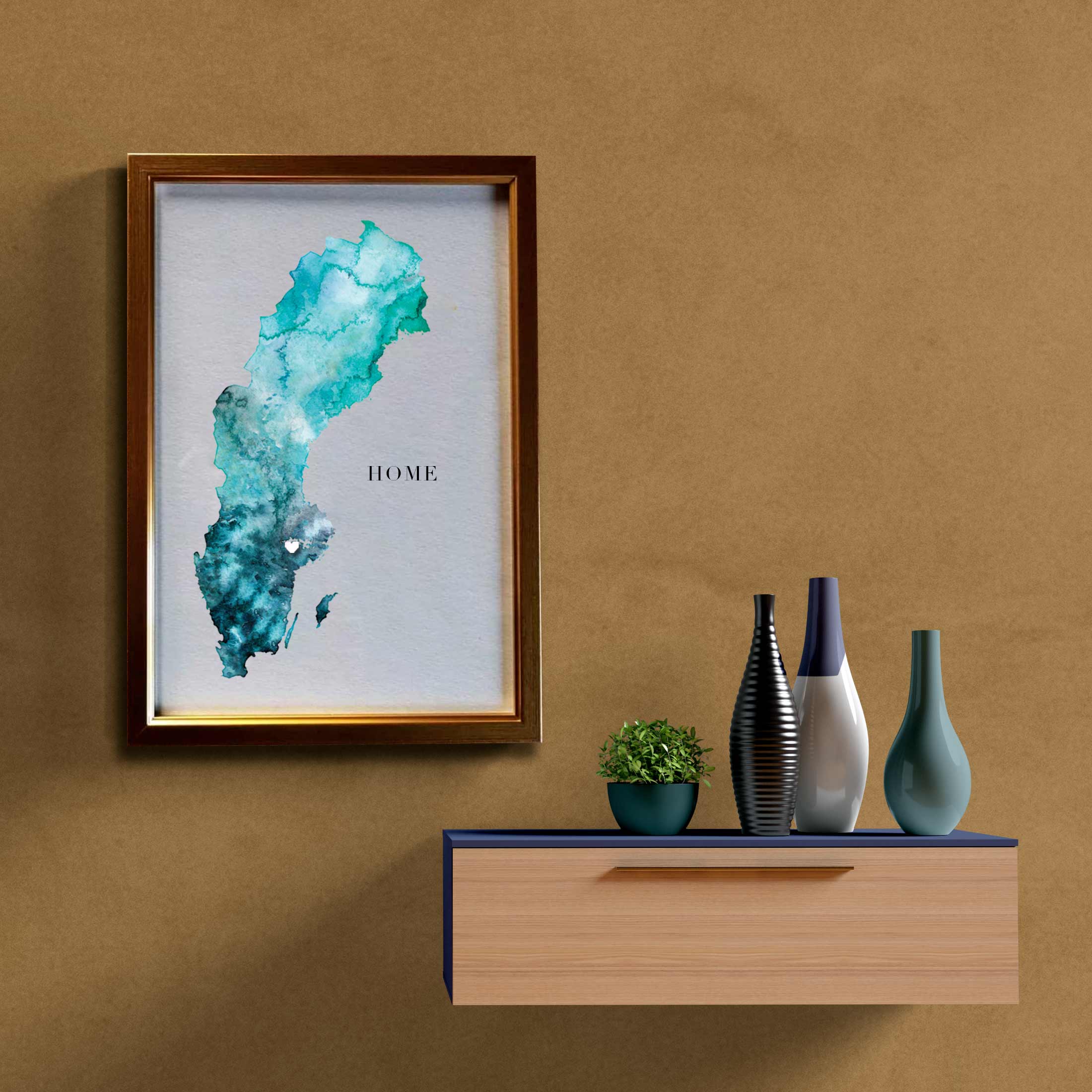 EJayDesign Countries Other Sweden Watercolour Gold Map