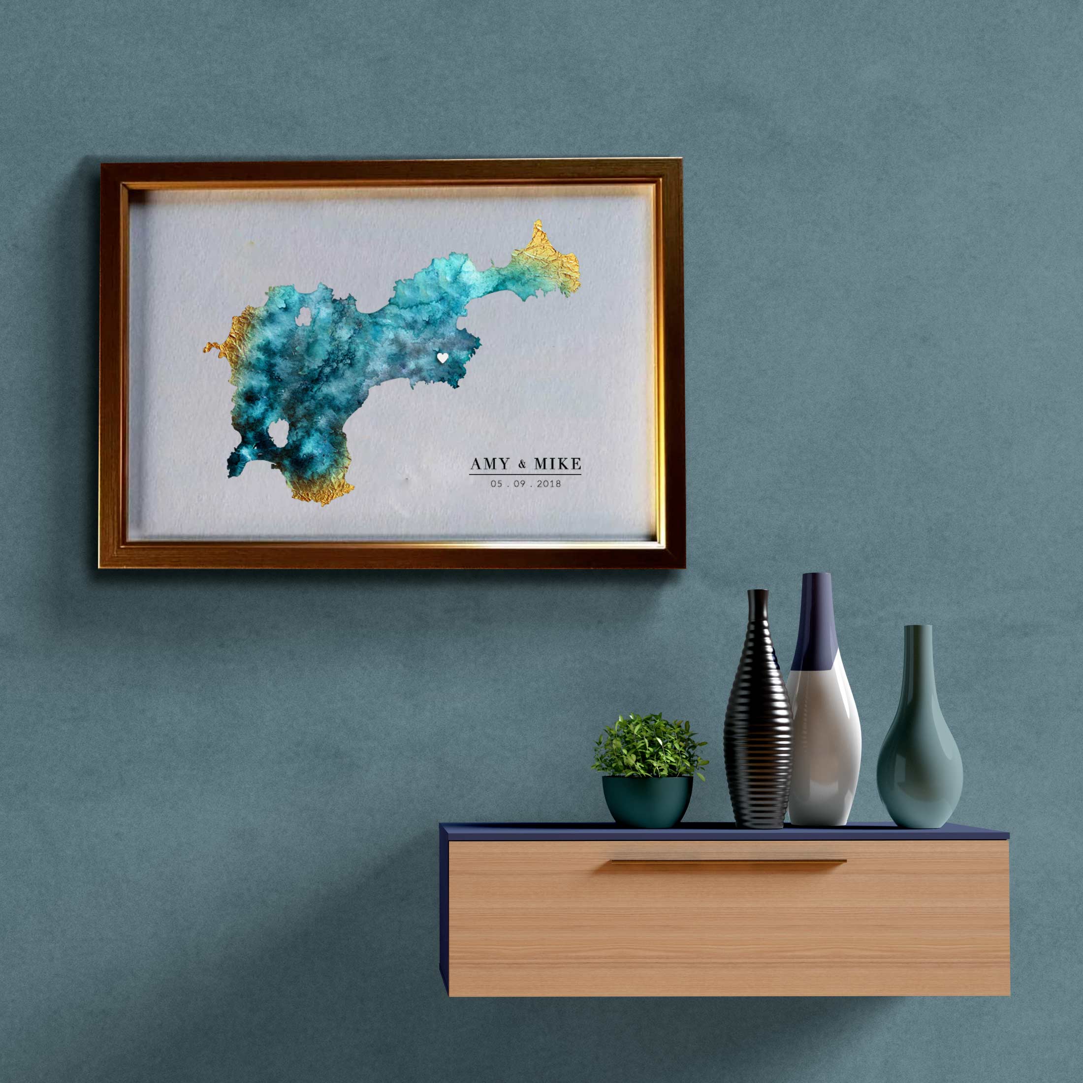 EJayDesign Scottish Prints Tiree Watercolour Gold Map Print