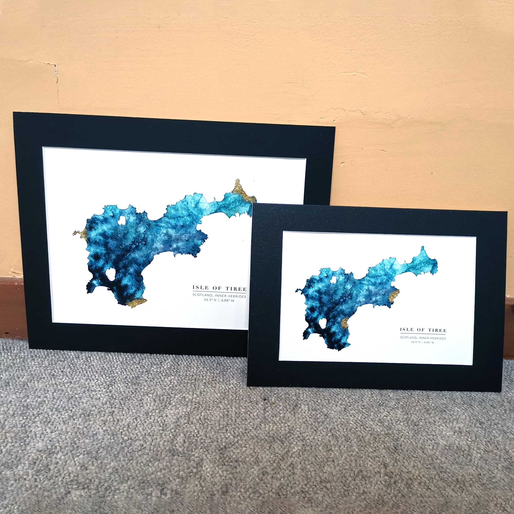 EJayDesign Scottish Prints Tiree Watercolour Gold Map Print