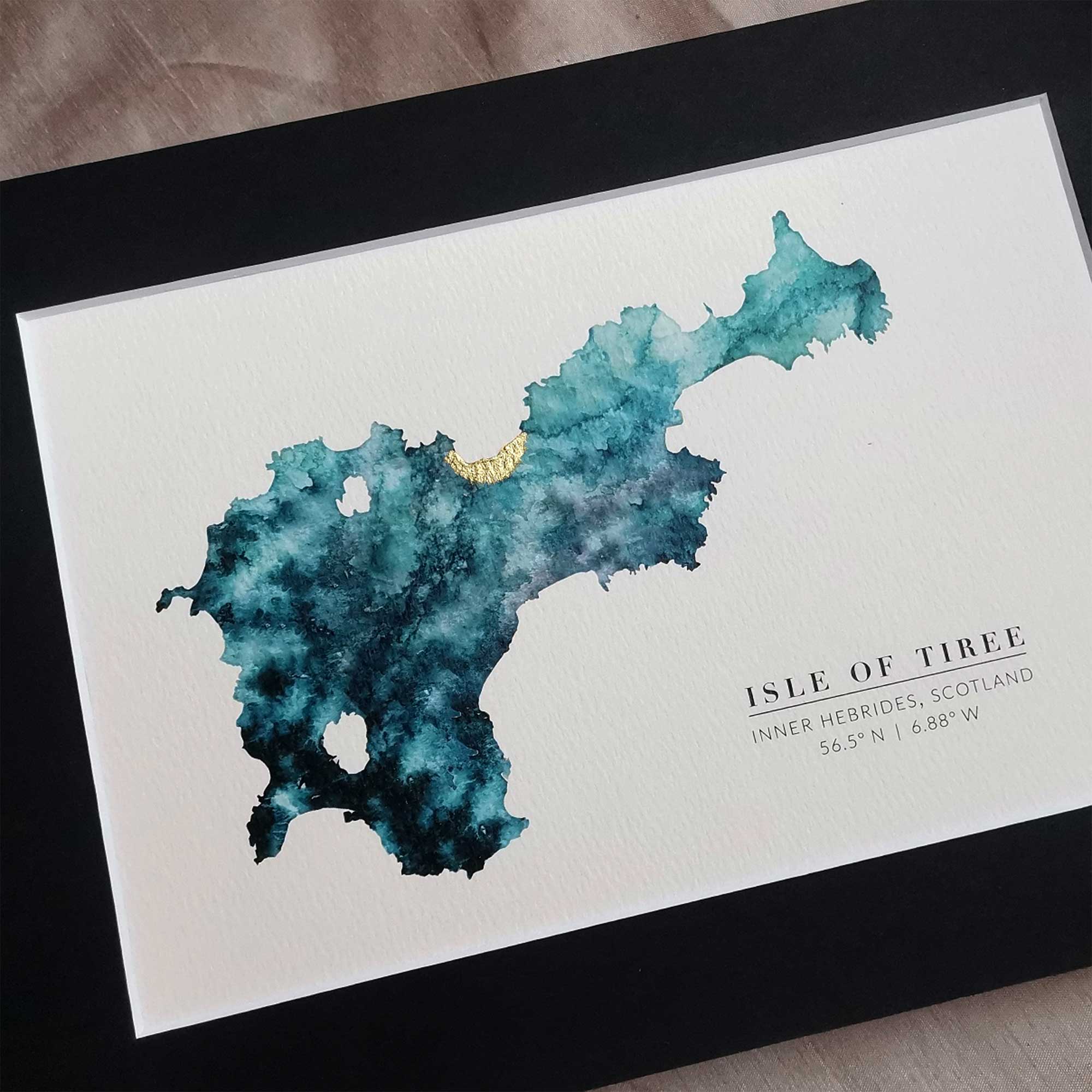 EJayDesign Scottish Prints Tiree Watercolour Gold Map Print